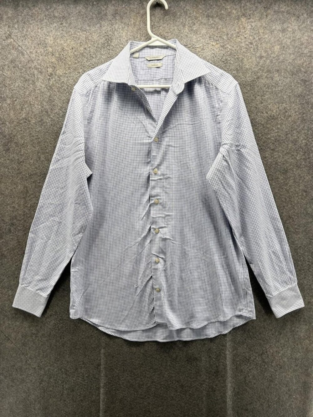 Suitsupply Dress Shirt Mens 16.5 42 White Blue Check Slim Traveller Long Sleeve